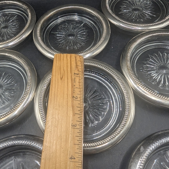 Set of 9 Glass Coasters with Silverplate Trim - Picture 7 of 7